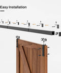Beefy Heavy Duty Box Rail Sliding Barn Door Track Kit Aluminum Alloy Wall Mount For A Single Door Up To 36 Inches Wide, Supports 330 Lb Capacity, Six Foot Length, Smooth Quiet Glide, Easy Install, No Door Included, installation illustration