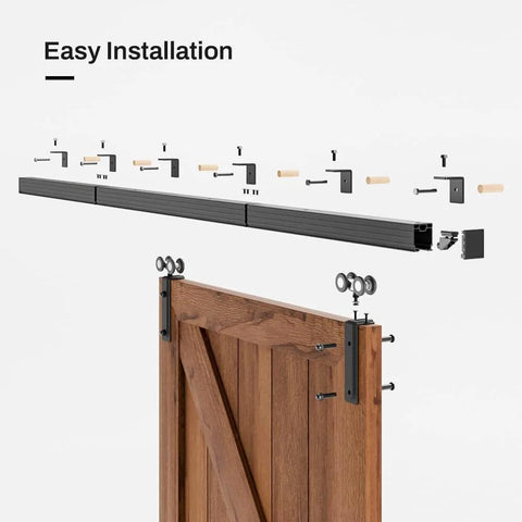 Beefy Heavy Duty Box Rail Sliding Barn Door Track Kit Aluminum Alloy Wall Mount For A Single Door Up To 36 Inches Wide, Supports 330 Lb Capacity, Six Foot Length, Smooth Quiet Glide, Easy Install, No Door Included, installation illustration