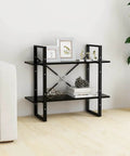 Two Tier Black Book Cabinet With Engineered Wood Shelves No Fuss Storage For Books And Decor in minimalist living room