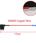 Add A Circuit Fuse Tap Piggy Back Blade Holder Plug Socket 12V 24V Car Pack Of 5 For Dash Cam Alarm GPS And Phone Charger, 16AWG copper wire, 17cm length