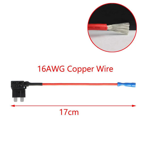 Add A Circuit Fuse Tap Piggy Back Blade Holder Plug Socket 12V 24V Car Pack Of 5 For Dash Cam Alarm GPS And Phone Charger, 16AWG copper wire, 17cm length