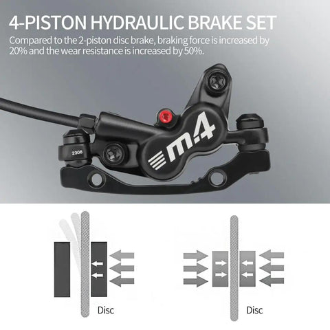 4 Piston Mountain Bike Hydraulic Disc Brake Set For Front Right 800mm And Rear Left 1400mm E Bike Brakes with brake diagram