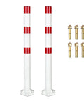 Heavy Duty 32 Inch Stainless Steel Safety Bollards With Bright Reflective Tape Removable Parking Posts For Driveways And Sidewalks Includes Six Concrete Anchors two white and red posts with anchors