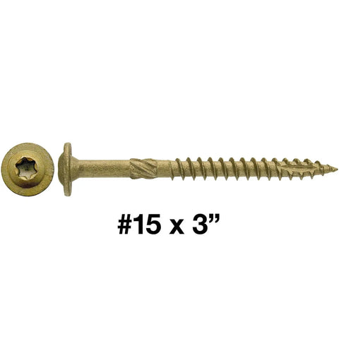 Exterior Coated Lag Screw Kit With Torx Star Drive For Real Heavy Duty Construction Size 15 Long 3 Inches Notched Type 17 Point