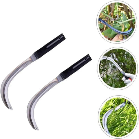 Two Pack Steel Willow Leaf Sickles Heavy Duty Garden And Farm Tools For Harvesting And Weeding Arc Blade With Anti Slip Wooden Handle Forged Stainless Steel