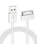 Old School 30 Pin USB Charging Cable 4.0ft 2 In 1 Sync And Charge Cord For iPhone iPad iPod Touch 3G 3GS 4 4S Nano White Copper Core For Fast Data Transfer, white cable close-up