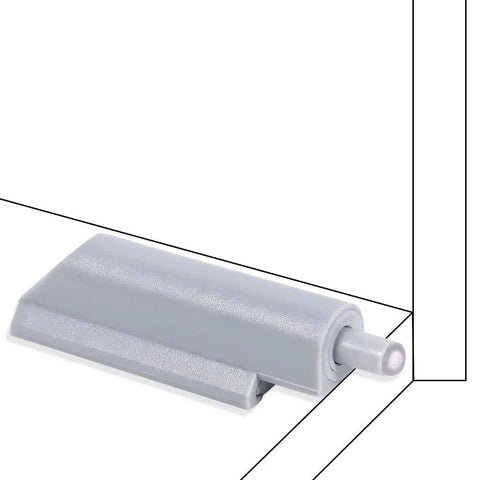 Close-up of a soft close damper in gray, part of a 10 Pack Cabinet Door Soft Close Dampers And Drawer Hinge Buffers Made From Premium Abs Plastic To End Annoying Slamming Straight Up Silencer That Cuts Noise Levels Keeps Everything Chill And Works Like A Charm.
