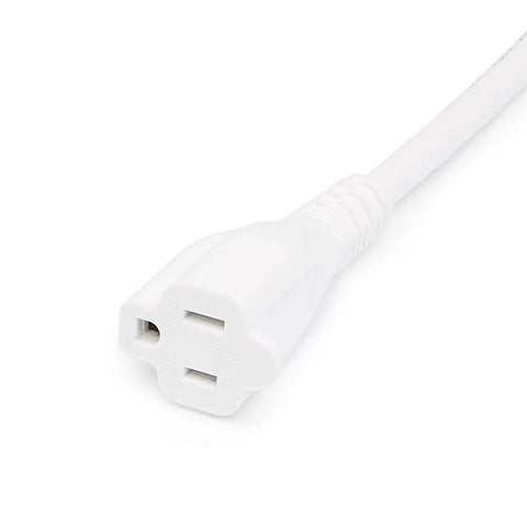 25 Foot Indoor Extension Cord 3 Prong Power Cable 13 Amp 125V White 2 Pack for Home Electronics showing plug connector