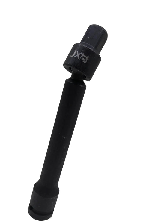 Six Inch Universal Joint Swivel Impact Extension Half Inch Drive To Half Inch Drive Pinless, 360 Degree Flex, Heavy Duty Cr-Mo Alloy Forged And Heat Treated, High Torque For Tight Spots, Lifetime Limited Warranty. black 6-inch 1/2-inch drive swivel extension