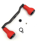 Upgrade Your Gear With This Premium Carbon Fiber Fishing Reel Handle Assembly Featuring Ergonomic TPE Foam Knobs And Non Slip Design For Ultimate Balance And Smooth Cranking Action In Any Angling Adventure Out There Today. carbon fiber reel handle with red TPE foam knobs and hardware