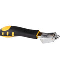 Kickass Heavy Duty Nail Puller And Staple Remover With Comfortable Dual Rubber Grip Handle for easy upholstery repair shown.