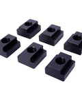 Complete 58 Piece T Slot Clamping Kit For Milling Machines With Nine Sixteenth Inch T Slot Hold Down Clamps And One Half Inch Studs Heat Treated Tool Steel Milling Clamp Set For Bridgeport Style Mills Includes Step Blocks T Nuts And Wall Rack. Image of five black T nuts.