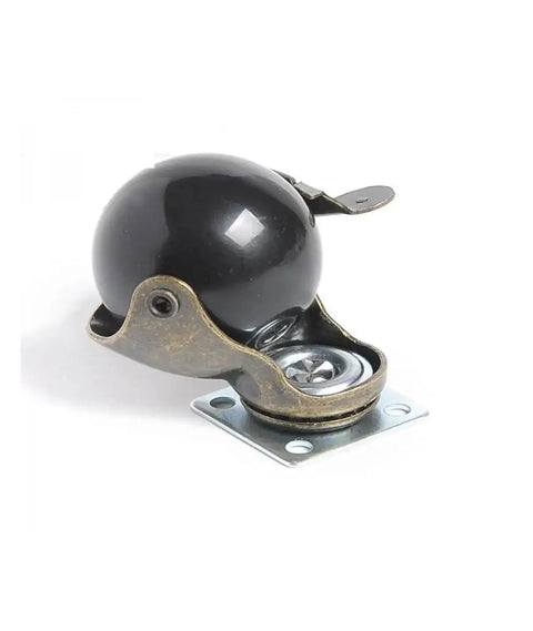 Four Pack Vintage Globe Furniture Casters With Brakes 1.5 Inch Swivel Stem Casters in black with flat brake detail