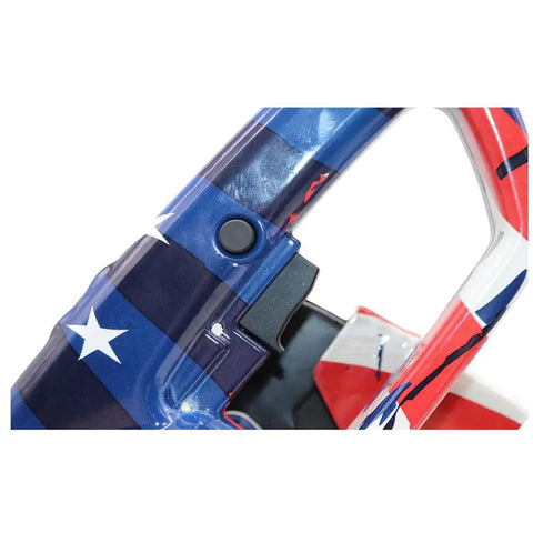 Close-up view of handle detail on 6 Inch Chop Saw Cut Off Saw With 610W Motor, 8000 RPM, 120V Corded Metal Cutting Tool, Compact Design.