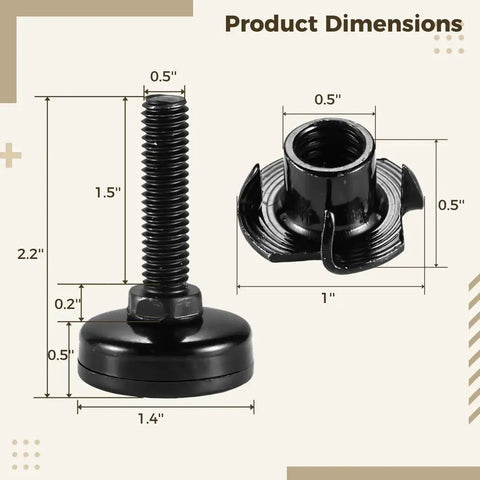 Heavy Duty Furniture Leveling Feet Set of Eight with Adjustable Height for Tables Chairs Cabinets and Sofas Carbon Steel Riser Feet