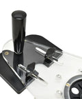 Universal Offset Router Base Plate For Precision Woodworking Clear Acrylic Foot With Reversible Edge Guide close-up view of adjustable settings