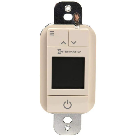 Front view of Ascend Smart 7 Day Programmable WiFi Timer 120V 15A Remote Access No Hub Required Easy App Setup, light almond finish.