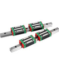 High Precision Linear Guide Rail Kit Featuring Two HGH20 Rails And One SFU2005 Ball Screw Set For Super Smooth Low Friction Motion Control Making Any CNC Build Ultra Durable And Ready To Rock With Top Tier Performance For Great Machinery Projects. Three HGH20 linear guide blocks on rails for CNC motion