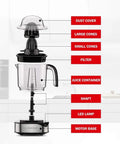 Luukmonde Electric Citrus Juicer 1.2L Large Volume components with dust cover, juice container, and motor base displayed.