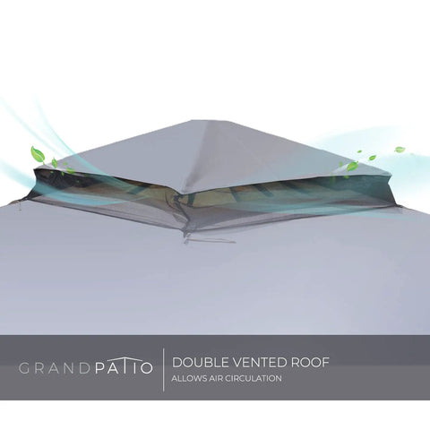 10x13 Ft Gazebo Replacement Polyester Canopy Top With Double Tier Mesh Netting Water Resistant UV Protected Gray Outdoor Shelter Sun Shade Ideal Fit For Most 10x13 Gazebos With Eight Drainage Holes