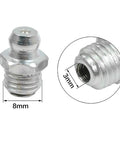 Close-up of M8 Zinc Plated Grease Nipples Kit showing 8mm and 3mm dimensions with straight nipple for car use.
