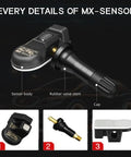 2in1 MX Sensor Dual Frequency Tire Pressure Sensor 315MHz 433MHz For TPMS Replacement With Original ID Cloning Easy Direct Swap No Relearn Snap In Works With MaxiTPMS Tools, black rubber valve stem