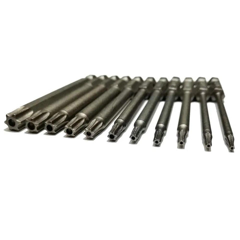 Security Torx Bit Set 11 Pieces With One Quarter Inch Hex Shank T6 T7 T8 T9 T10 T15 T20 T25 T27 T30 T40 3 Inch Length S2 Steel