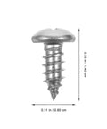 Pan Head Wood Screws Stainless Steel Self-Tapping 100-Piece Set, corrosion-resistant, close-up of a single screw with dimensions