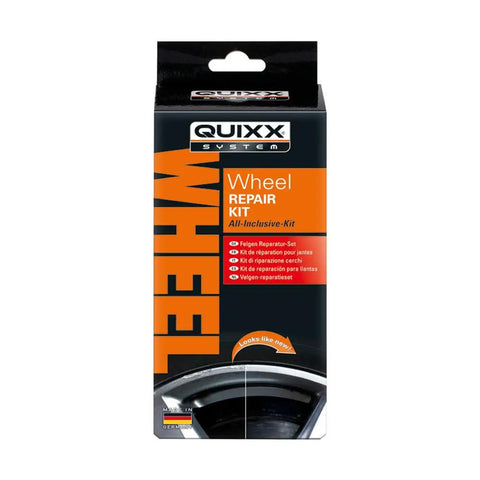 Solid Alloy Wheel Repair Kit For Black Rims Smooths Out Curb Rash And Road Scuffs DIY, packaged box showing the all-inclusive set.