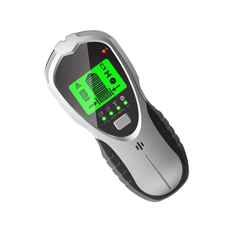 Hella Precise 4 In 1 Wall Scanner And Digital Stud Finder With Bright Led Screen showing LCD display and button for detecting hidden objects.