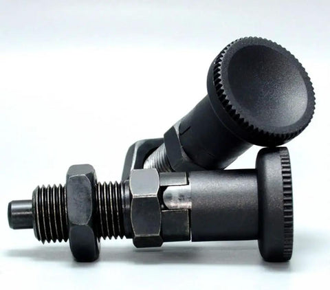 Heavy Duty Bad Boy Grade Carbon Steel Self Locking Ball Nose Spring Plunger Kit With Knurled Lock Nut For No Sweat Positioning And Rock Solid Industrial Fixing M10 showing the plunger and knurled lock nut.