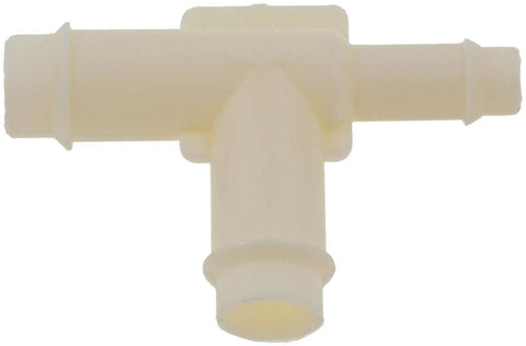 Front view of Dorman 47341 hard vacuum tubing tee, white plastic, three barbed ports (3/8, 1/4, 3/8 in).