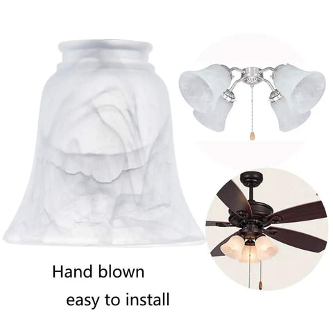 Ceiling Fan Light Covers Bell Shaped Frosted Milky Scavo Glass Alabaster Shades Pack Of Four shown installed