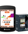 Rider S510 GPS Bike Computer With A Two Point Eight Inch Color Touchscreen Offline USA Maps Crisp Turn By Turn Navigation next to box