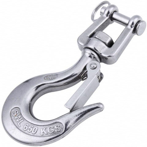 304 Stainless Steel Clevis Slip Hook With Safety Latch And Swivel Eye American Type Jaw, Heavy Duty Lifting Hook 5/16 Inch 650KG