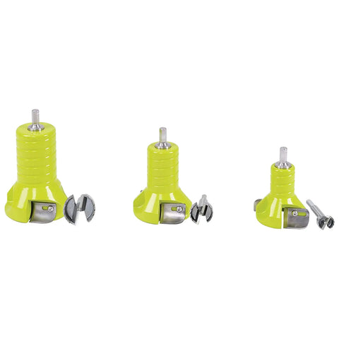 Built Tough 3 Piece Die Cast Aluminum Tenon Cutter Set With 1.5 And 2 Inch Sizes showing three yellow cutters for woodworking.