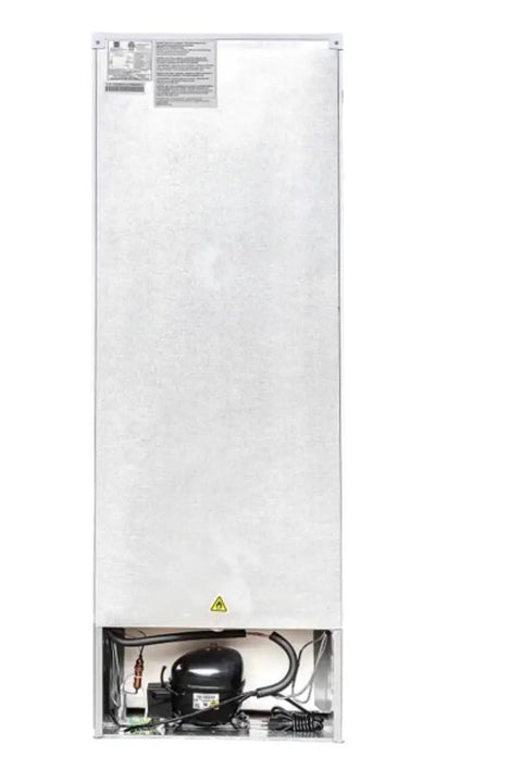 Straight Up Spacious 11 Cubic Foot Upright Freezer With Built In Drawer Organizer And Easy Manual Defrost back view showing compressor and electrical connections.