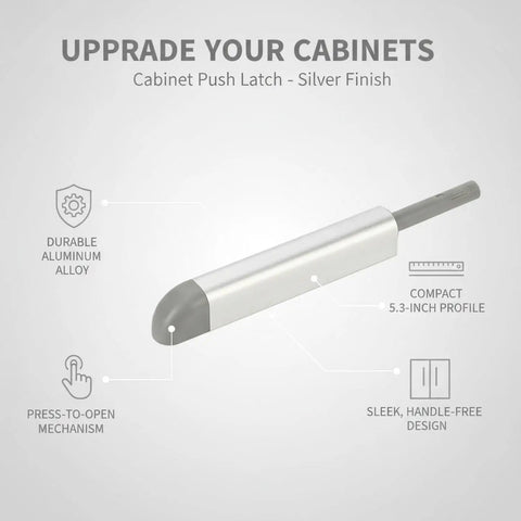 Press To Open Cabinet Latch For Handle Free Doors Aluminum Alloy Silver Finish with compact sleek design