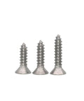 Top Shelf TA2 Pure Titanium Flat Head Countersunk Self Tapping Screws Pack Of Twenty ST5 X 12mm Phillips Drive showing three screws of different heights.