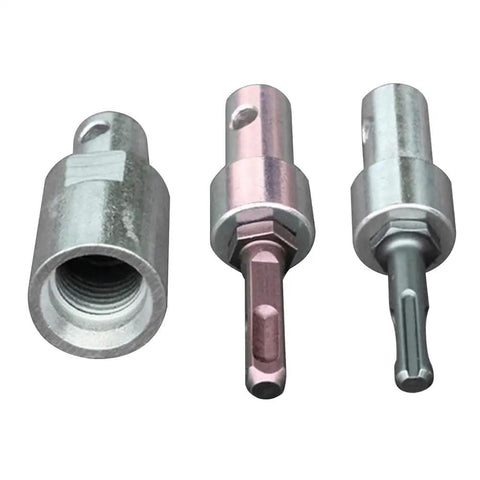 Close-up of Electric Drill Bit Adapter For Square Earth Auger Arbor Converter with durable metal construction, three angles