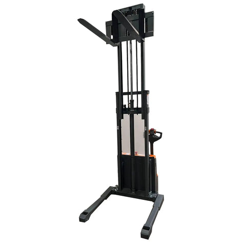 Heavy Duty 2640 Lb Electric Pallet Stacker With 118 Inch Max Lifting Height material handler with adjustable forks.