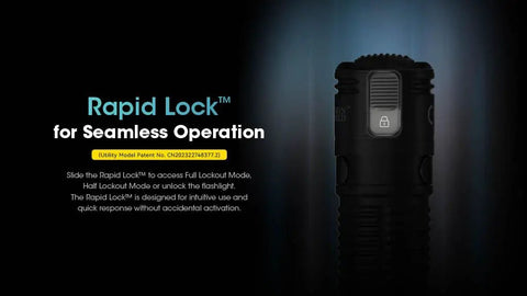 3500 Lumen USB C Rechargeable EDC Flashlight With Clip And Lanyard, Compact Pocket Light showing Rapid Lock switch feature