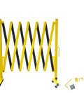 Heavy Duty Expandable Metal Barricade, 11 Ft Yellow Black Folding Security Gate, Traffic Safety Barrier Fence with casters