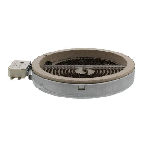 Range Element Replacement Part WB30T10145 for Oven or Electric Stove, durable round heating coil with connector, side angle view