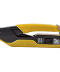 Pro Grade Data Cable Crimper black and yellow tool from Pass Through CAT6 Modular Plug Kit, side view