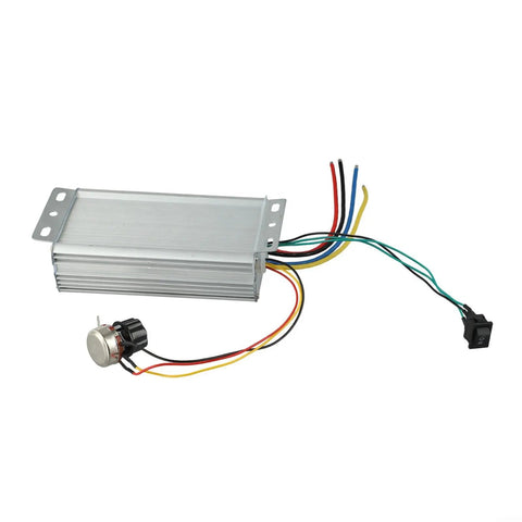 Beefy 70A DC Brushed Motor Controller With Forward Reverse Control For 12V-48V Systems, 4000W Capacity, Wide 10V-60V Input, Ideal For Industrial Automation, Pumps, Conveyors, And Robotics; silver aluminum controller with wiring and switch