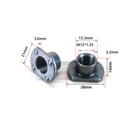 Built Tough M12 Weld Nuts With Tab Base 10 Pack Carbon Steel Machine Screws, detailed size measurements shown