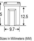 Technical diagram of 10 Pack 30 Amp Micro Cartridge Fuses For Electronics And Automotive Use, Micro Fuse FMM Mcase Micro Female Fuses, Compatible With 608830.