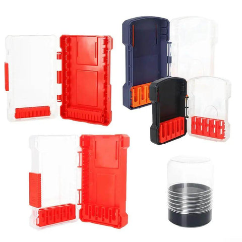 Multiple Hex Shank Drill Bit Organizer Case With Quick Release Slots Grab And Go Portable 10 Slot Storage Box In Blue and Red