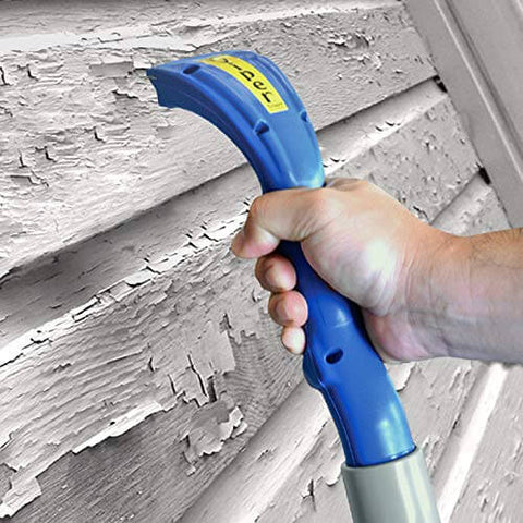 Hand using Viper Vacuum Scraper Attachment for wet dry vacuums with ergonomic textured grip on painted wood surface